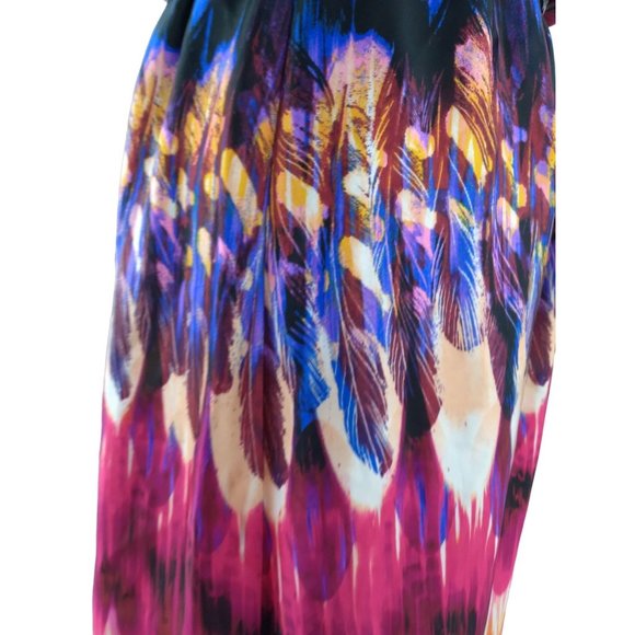 Bisou Bisou One shoulder boho tie dye style maxi flow lined dress w/belt US 8 - Picture 15 of 15